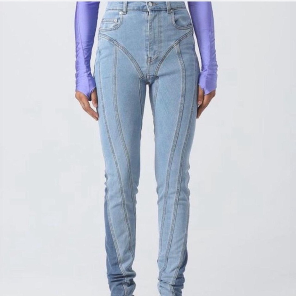 Thierry Mugler Blue Bi-Color Spiral Jeans